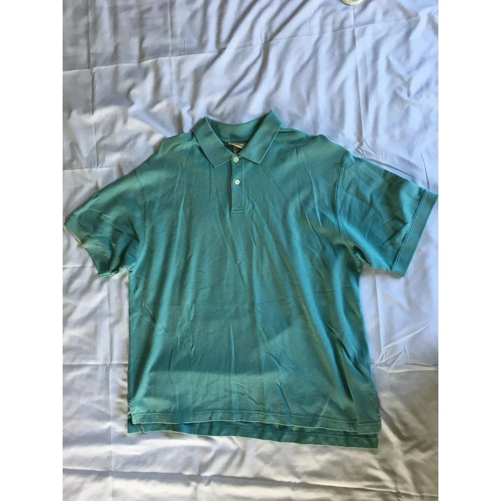 LL Bean Polo Shirt Mens Large Teal Green Pique Knit‎ Short Sleeve Golf Classic - Picture 4 of 12
